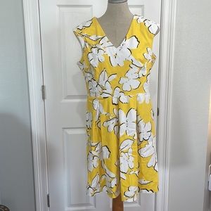 Sandra Darren floral dress sleeveless yellow white black cotton women’s size 14
